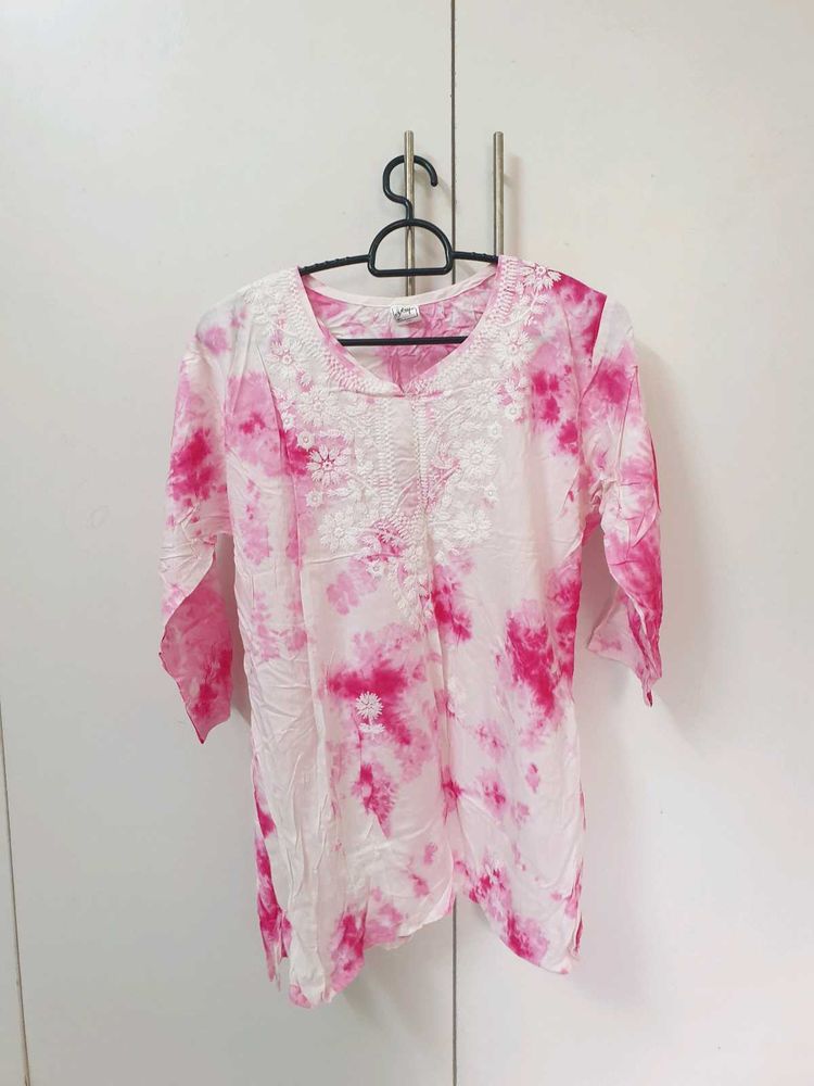 Pink Tie-Dye Embroidered Kurta