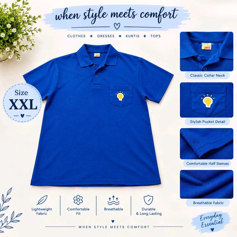 Blue Polo T-Shirt with Lightbulb Pocket