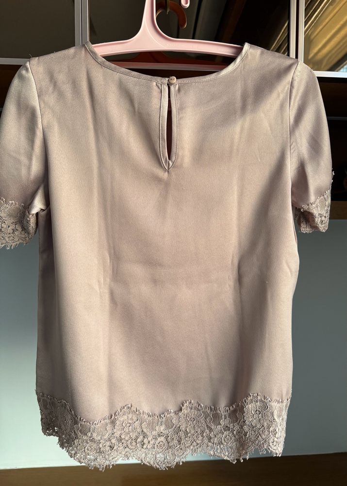 Elegant Lace Trim Satin Top