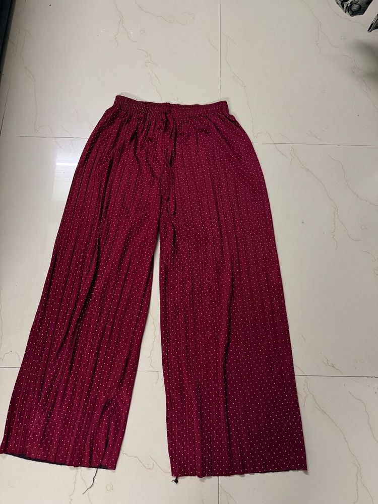 new Maroon polka dot wide leg trouser