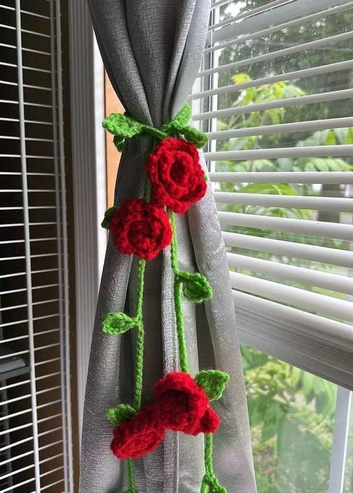 Crocheted Rose Curtain Tiebacks