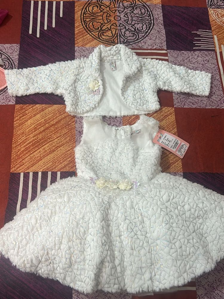 Baby Girl White Frock With Jeacket