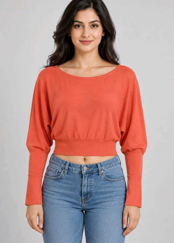 Orange Dolman Sleeve Cropped Top