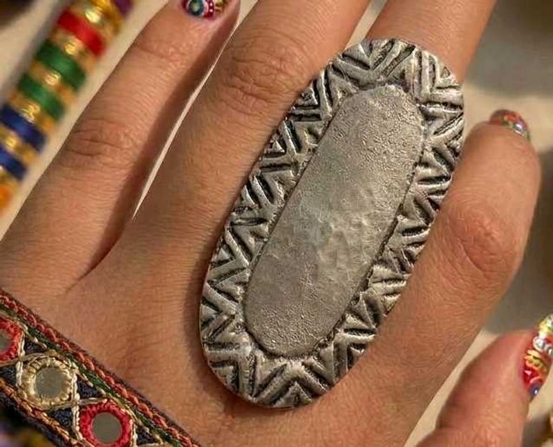 Statement Silver Tone Oval Ring