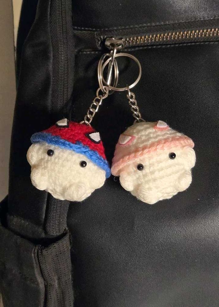 Cute Crocheted Mushroom Keychains (Set of 2)