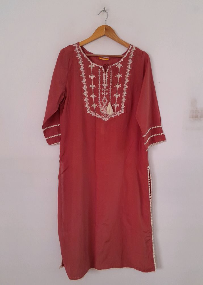 Dark Mauve Embroidered Kurta (Women's)