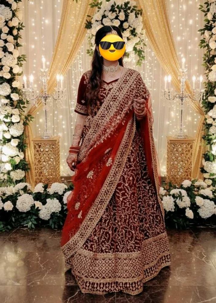 MAROON VELVET BRIDAL LEHENGA HEAVY GOLD ZARI