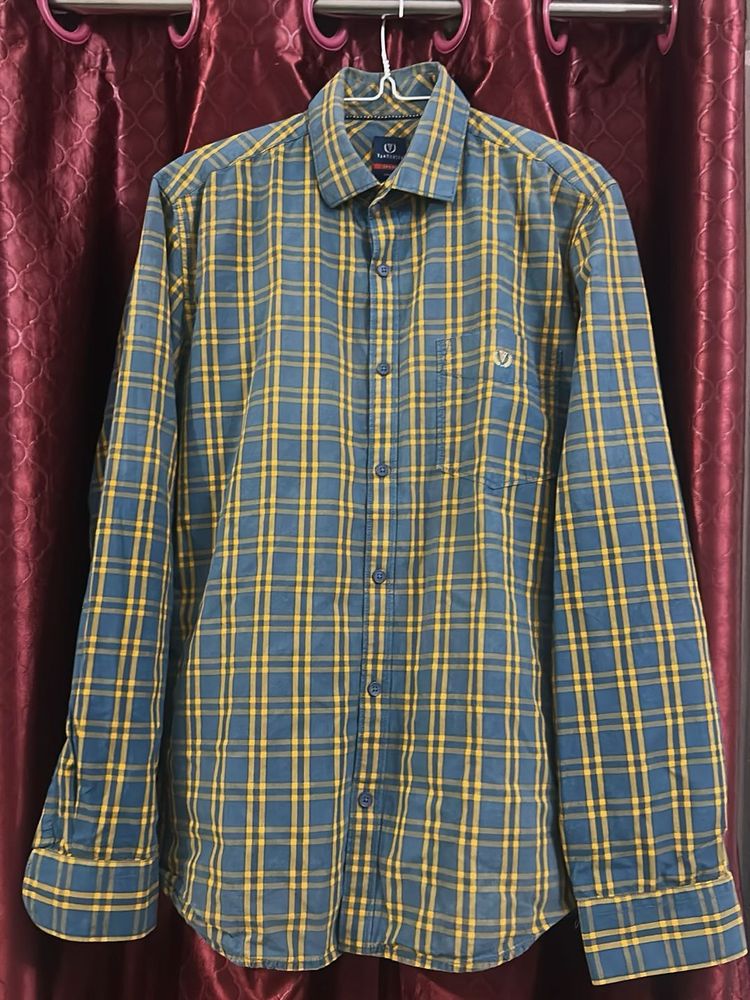Men's Blue &amp; Yellow Plaid Casual Shirt