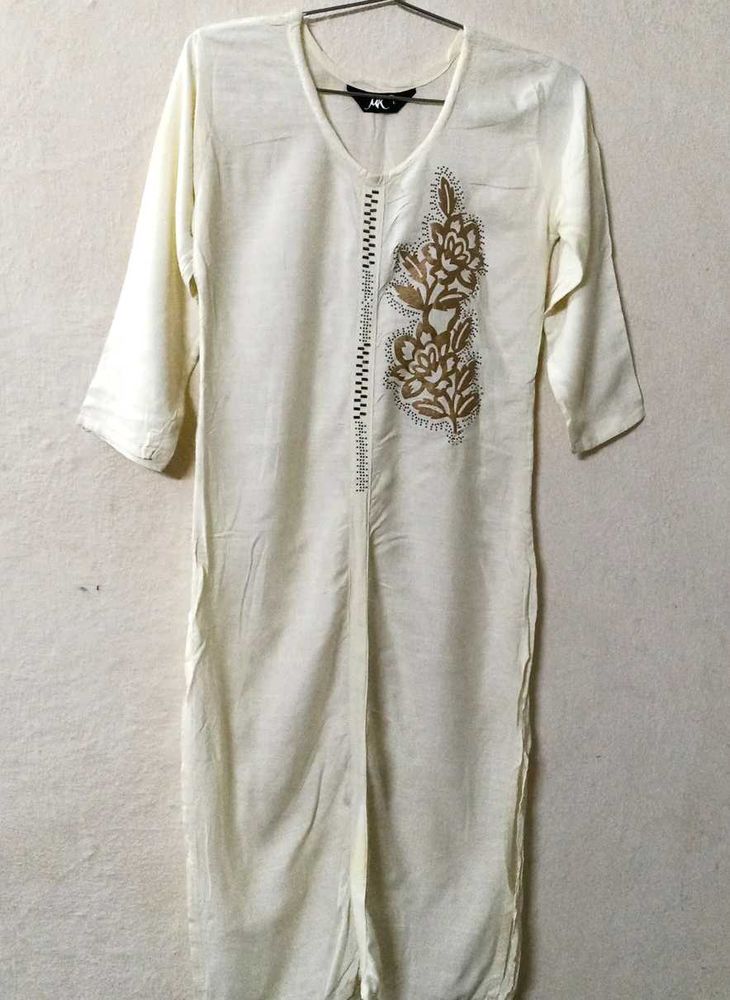 Elegant Off-White Floral Printed Straight Kurta