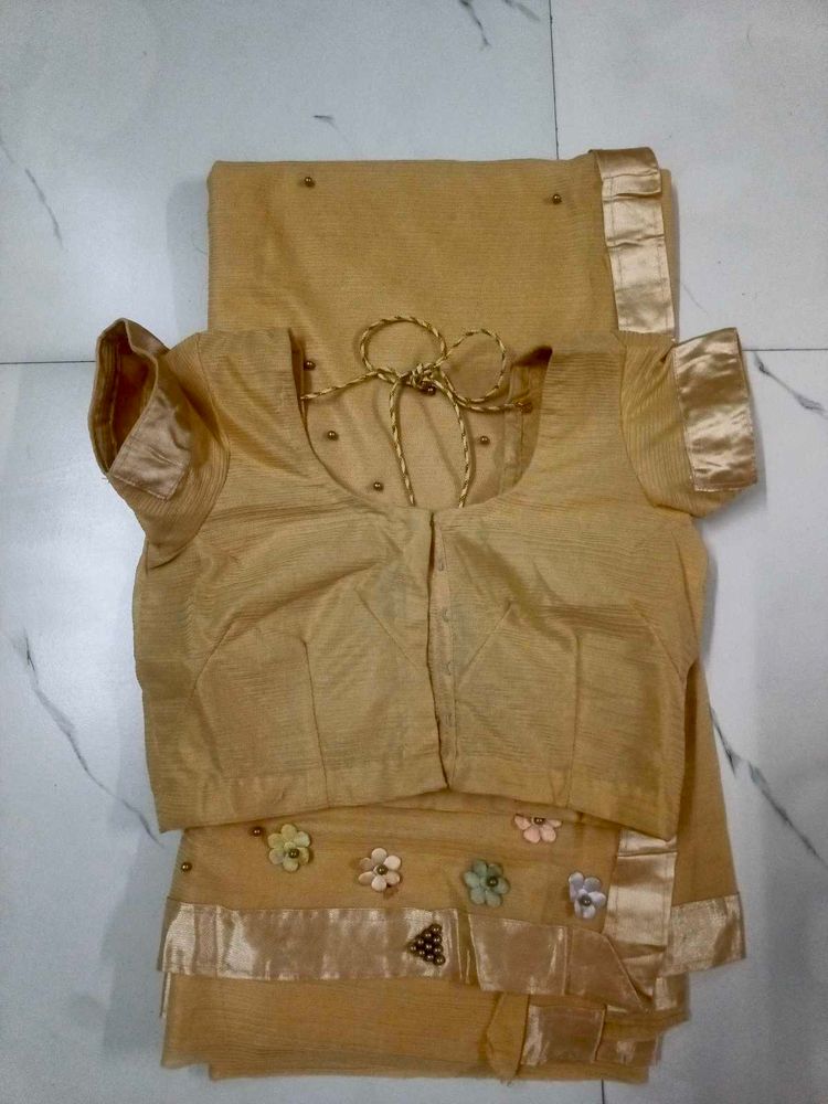 Golden Lehenga Choli with Floral Embellishments