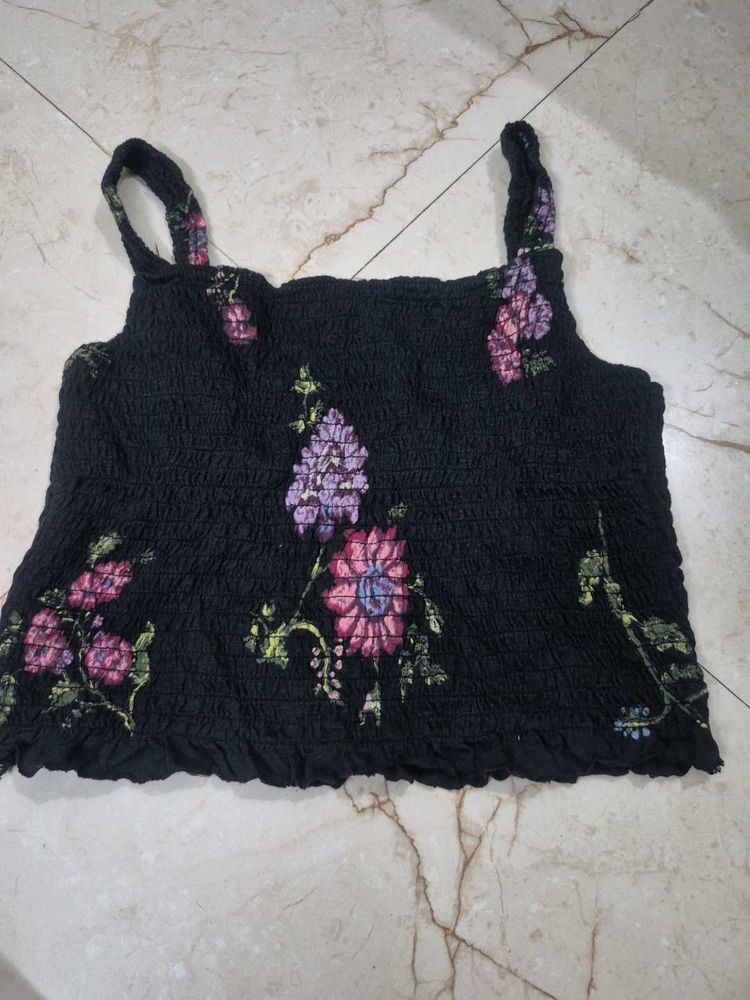 Smocked Floral Crop Top