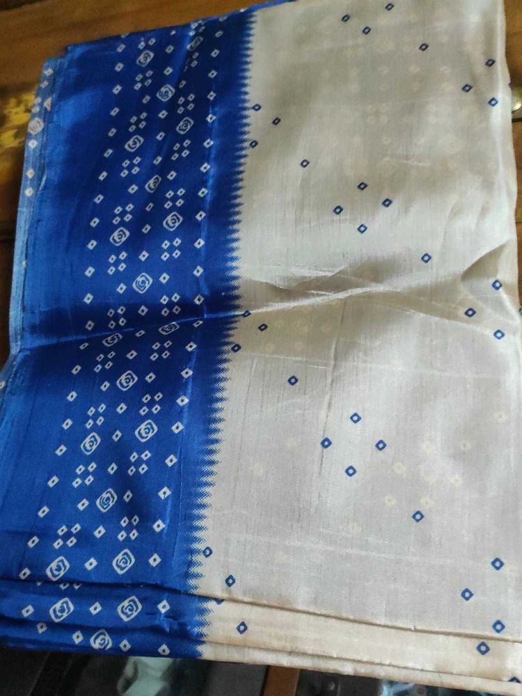 Elegant Blue &amp; White Saree