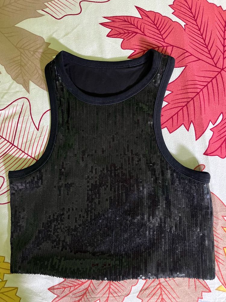 Sparkly Black Sequin Crop Top✨