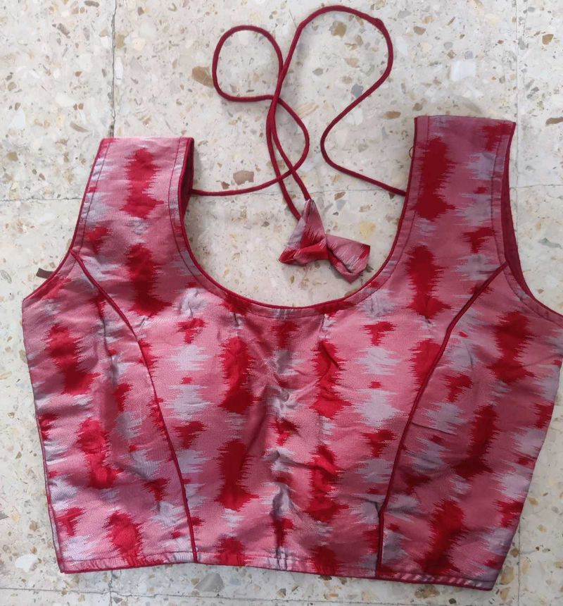 Red, light red &amp; silver Ikat Blouse