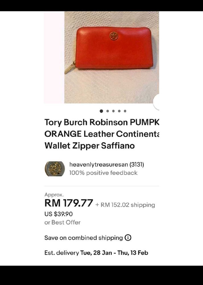 Tory Burch Robinson Orange Saffiano Wallet
