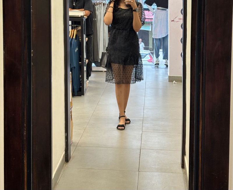 Sequinned Black Lace Dress