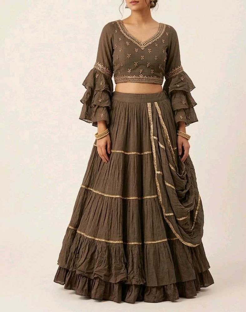 Olive green lehenga choli dress