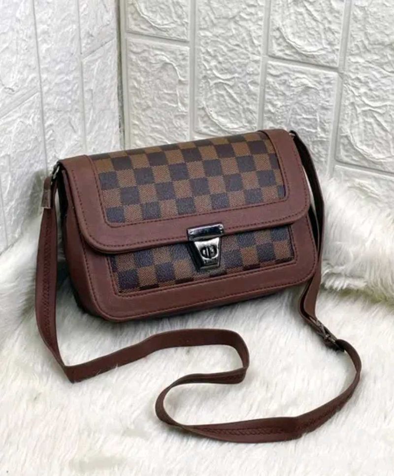 Stylish Brown Checkered Crossbody Bag