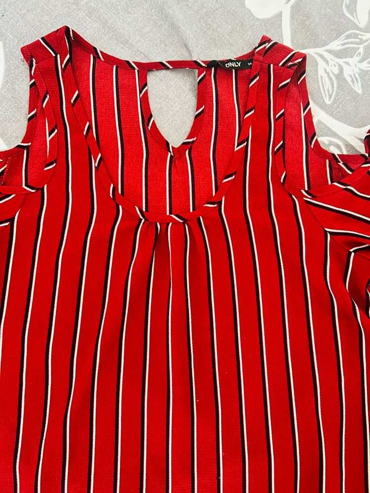 ONLY brand Red Striped Cold Shoulder Top