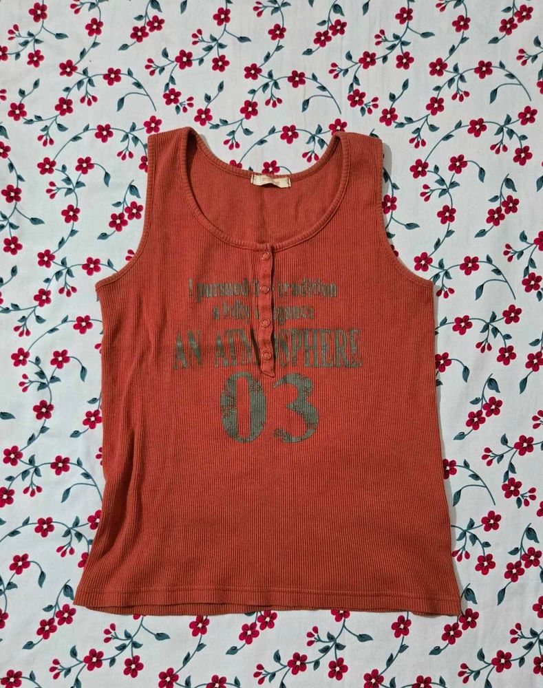 Orange Henley Tank Top