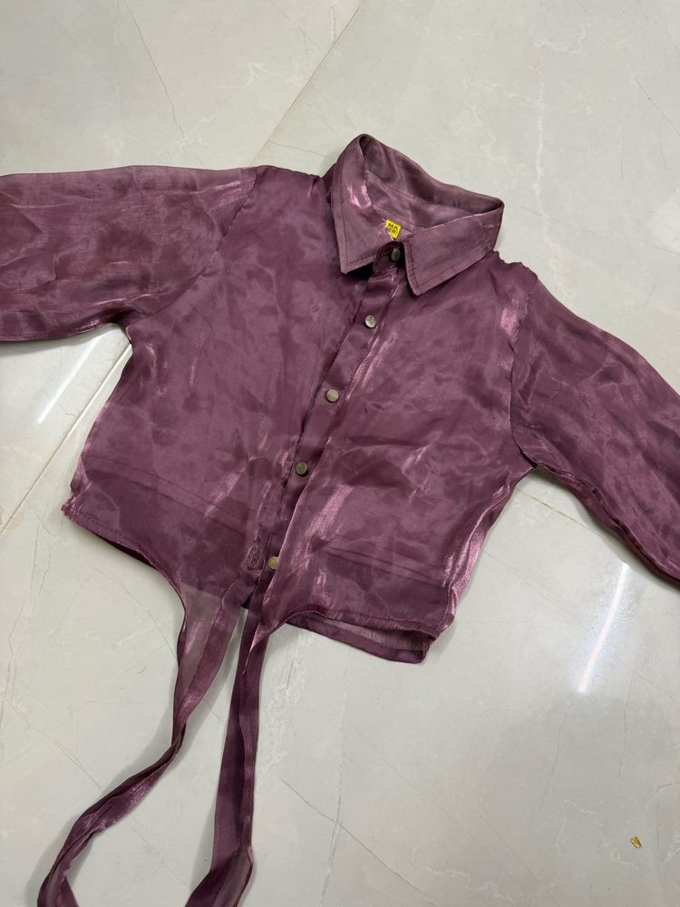 Sheer Purple Tie-Front Shirt