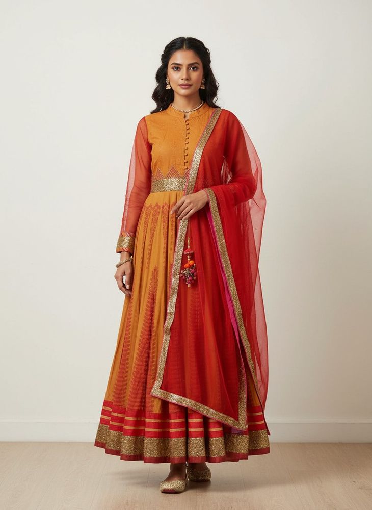 Orange Anarkali Gown with Dupatta