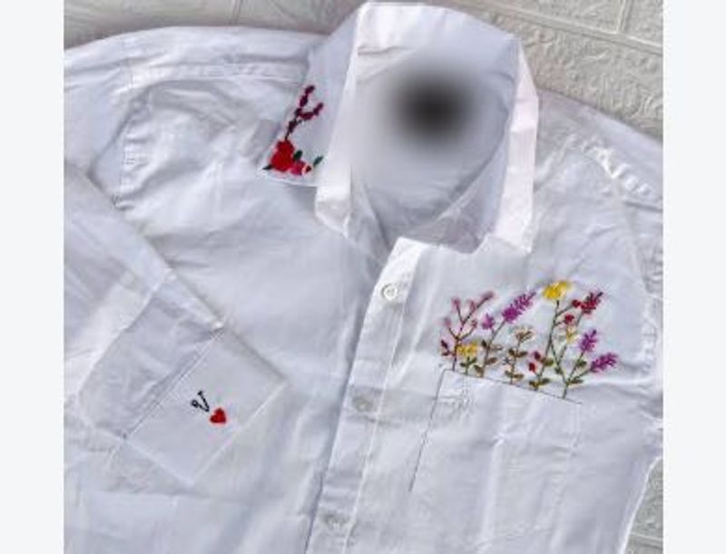 Embroidered White Button-Up Shirt