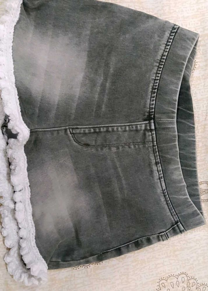 Denim Shorts with Lace Trim