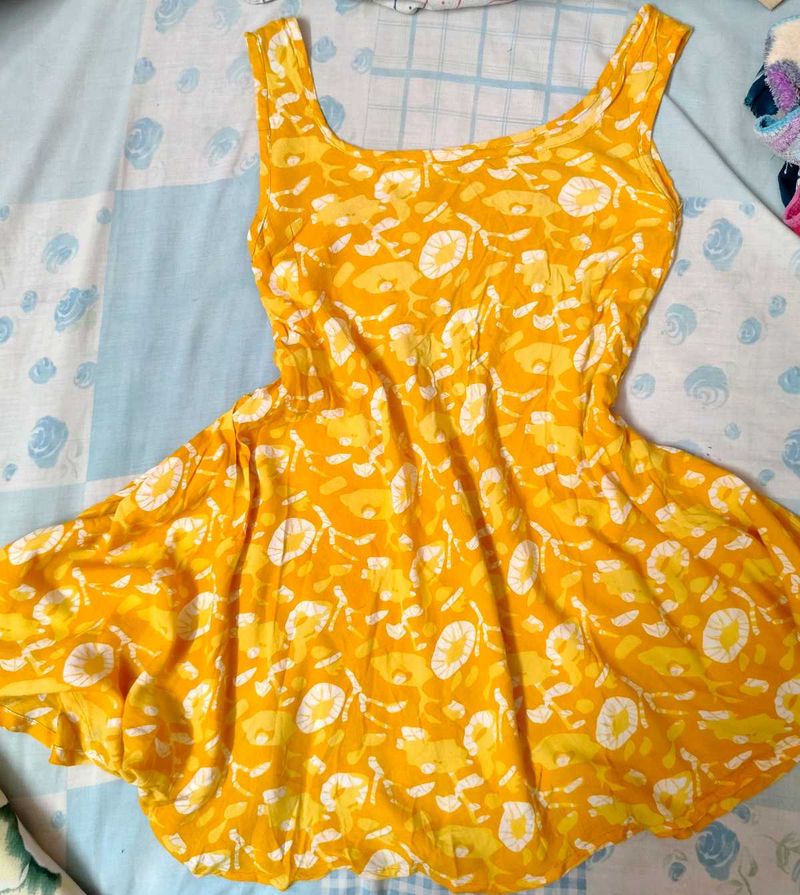 Yellow Floral Print Summer Dress