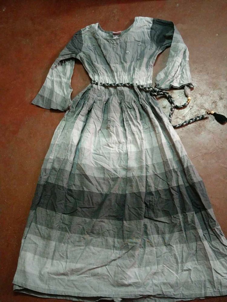 Elegant Grey Striped Gown