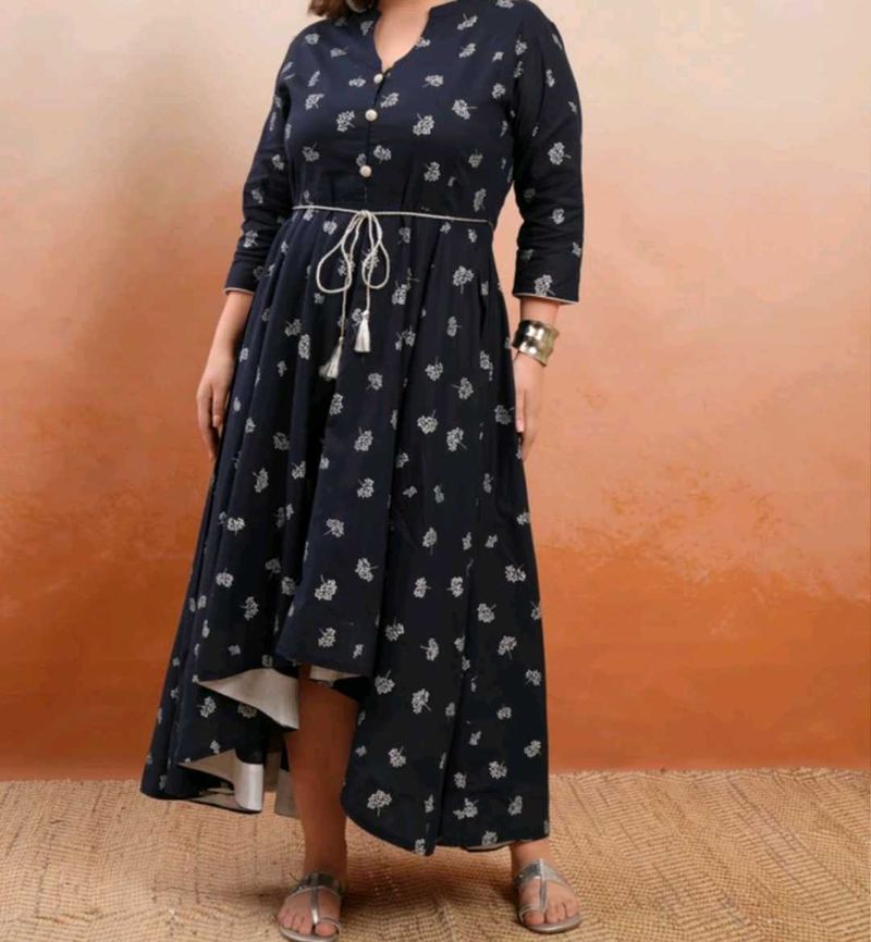 Stylish Dark Blue Floral Print Kurta