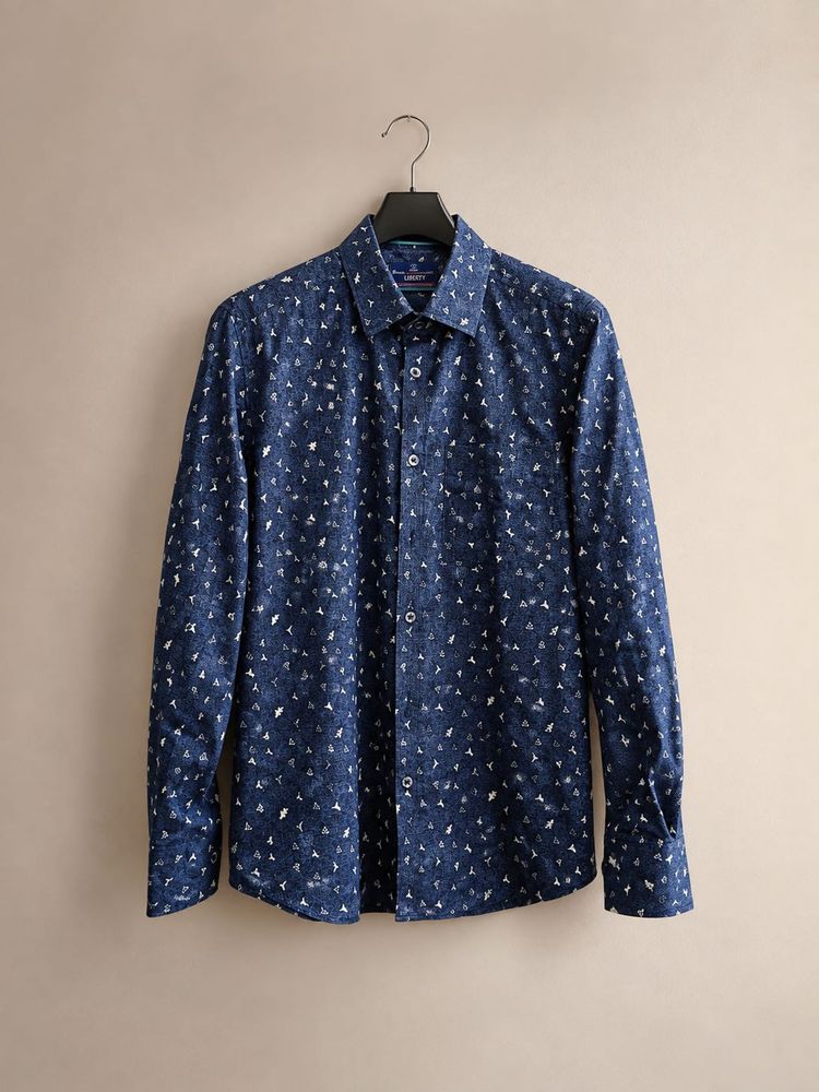 Men's Blue Printed Casual Shirt