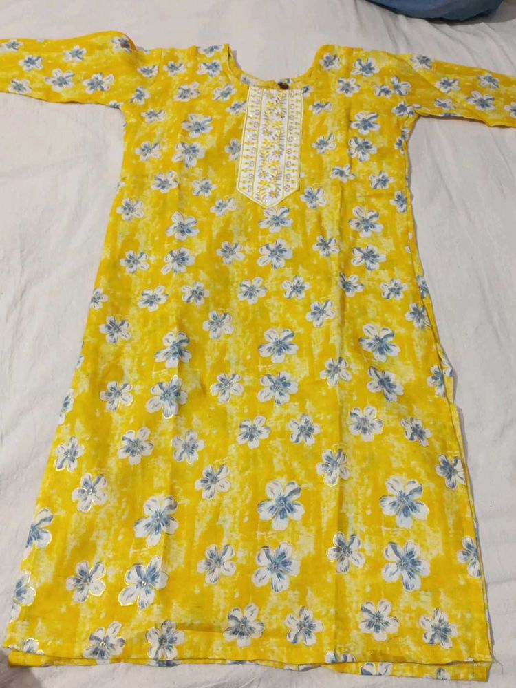 Vibrant Yellow Floral Print Kurta