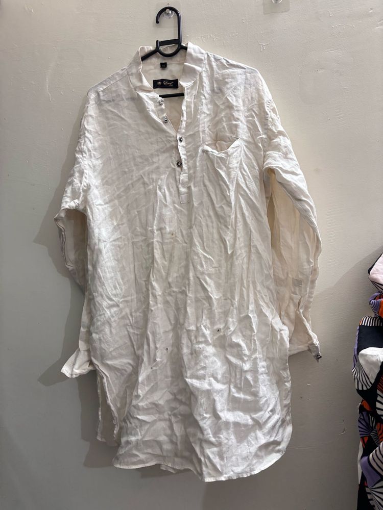 Men's White Band Collar Kurta