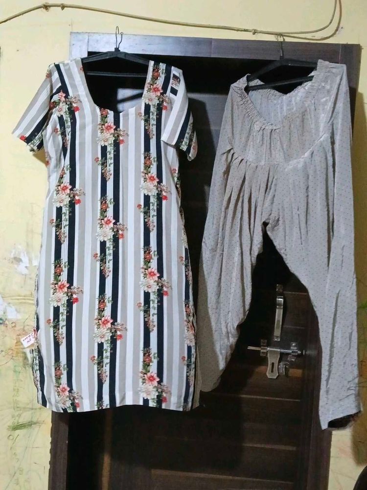 Floral Striped Kurta with elastic waist salwar