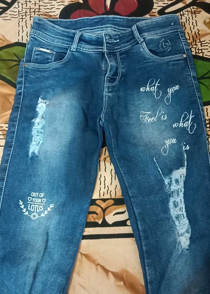 Stylish Ripped Blue Denim Jeans