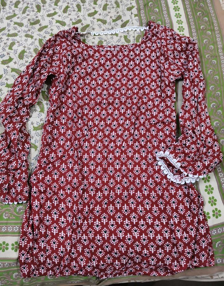 Maroon Kurta with White Print
