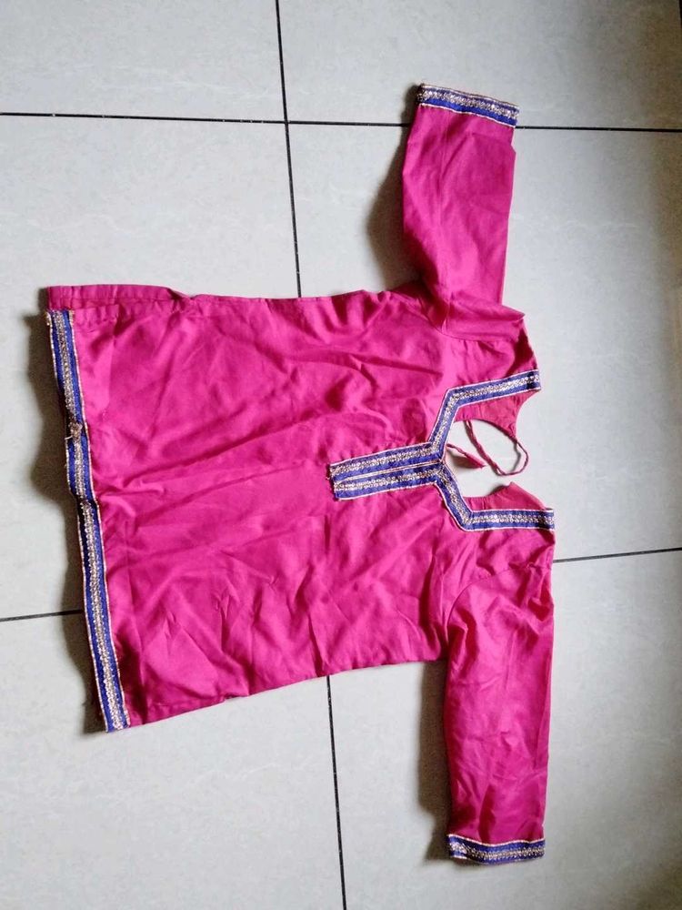 Elegant Pink Blouse with Blue Border