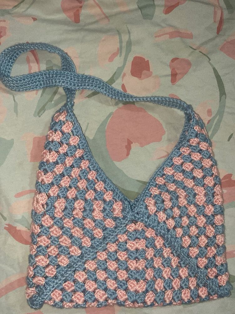 Crocheted Granny Square Shoulder Bag
