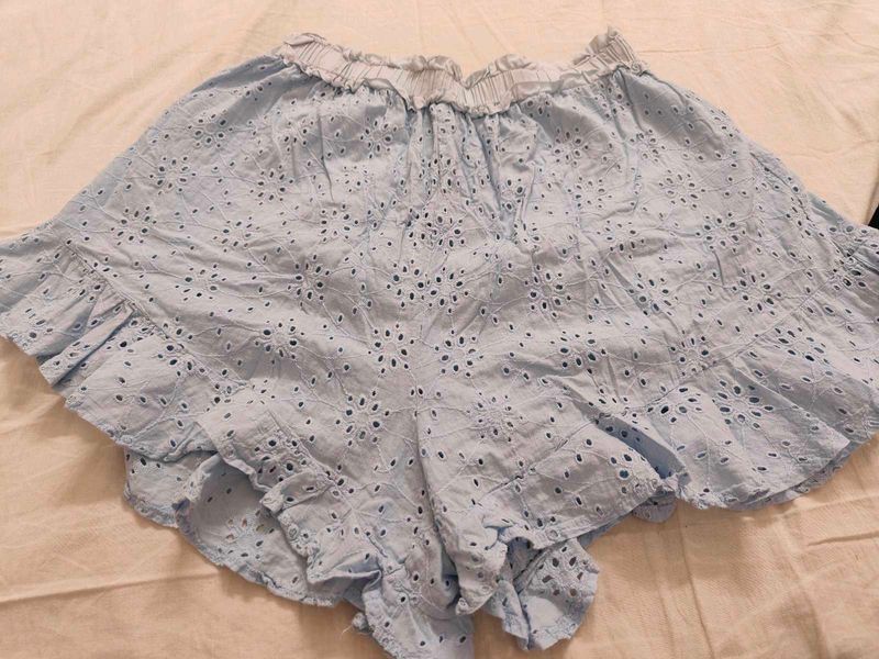Light Blue Eyelet Shorts