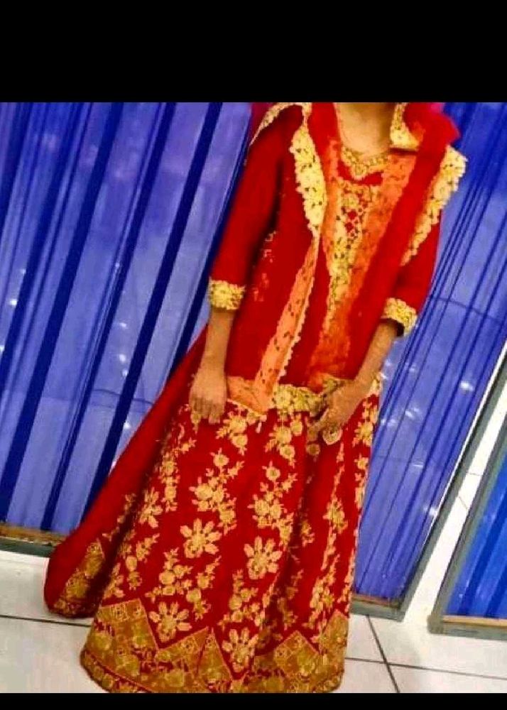 Red &amp; Gold Embellished Lehenga Choli