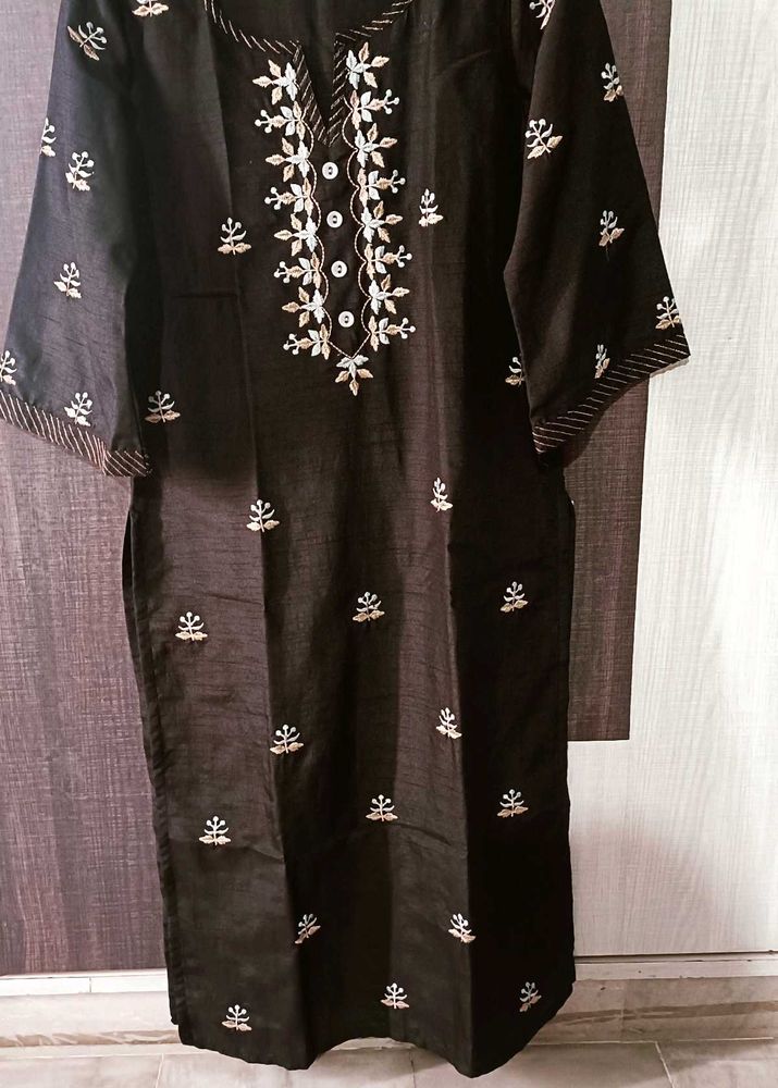 Chanderi Silk Embroided Kurta With Pant Set