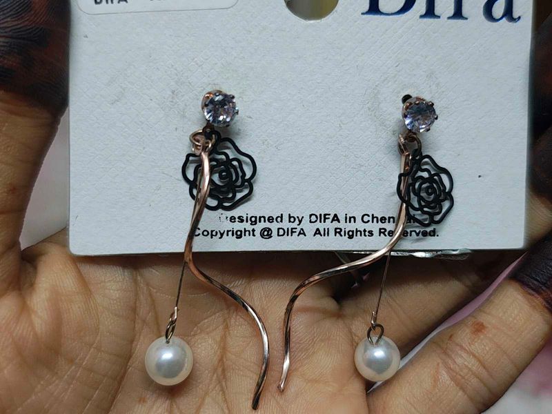 Elegant Rose &amp; Pearl Drop Earrings
