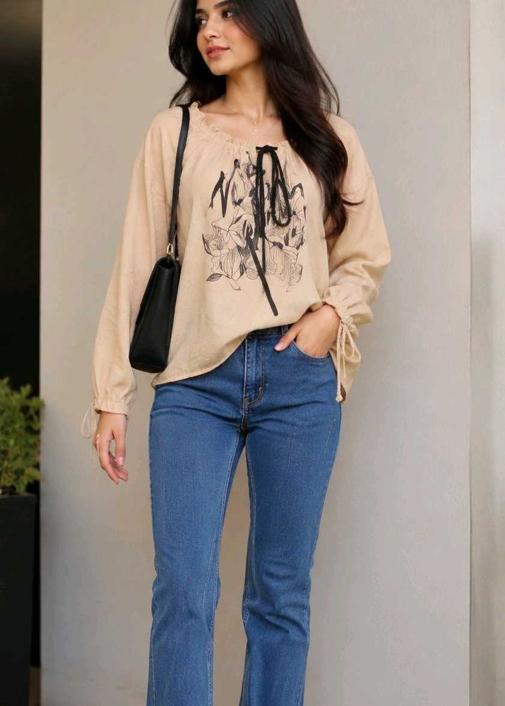 ✨ Trendy Beige Top &amp; Blue Flared Jeans Look ✨Casua