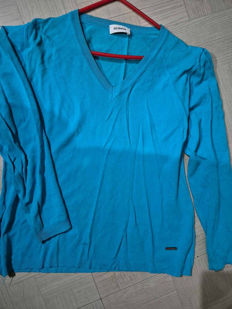 Blue dorotheia V-Neck Knit Top