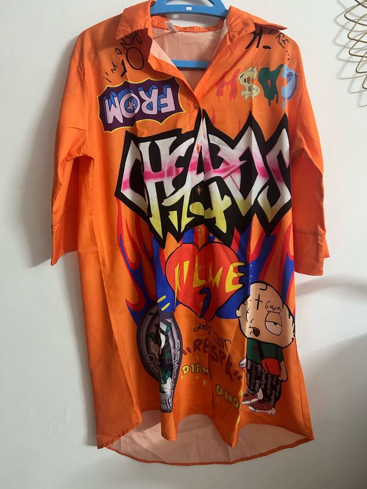 Orange Graphic Print Top