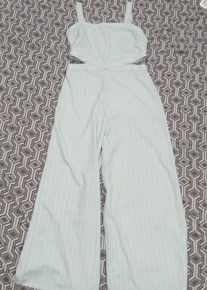 Light Blue Striped Cut-Out Jumpsuit