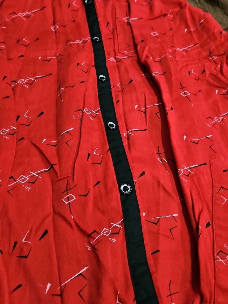 Red Printed Shirt with Black and white Accents