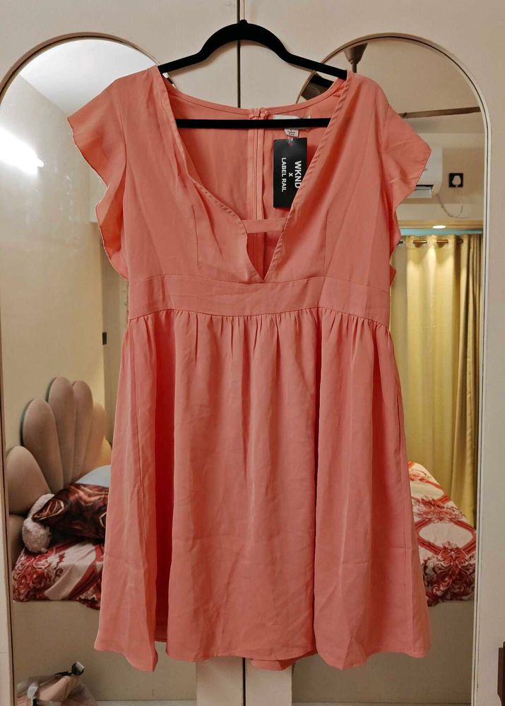 Peach V-Neck Mini Dress