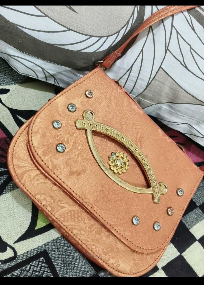 Elegant orange Embellished Sling Bag